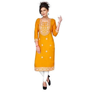 SQUARO Women Embroidery Cotton Rayon Straight Kurta