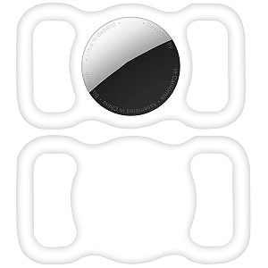 squif airtag case for pets dogs cats  airtag case cover with pet collar  protective silicone case with collar compatible with airtag white