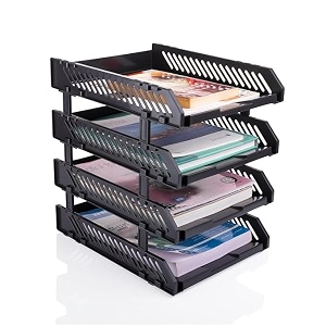 sr file tray rack abs plastics  foldable office desk accessories  durable amp sturdy  easy assembly  efficient organizer  plastic office stationery files layer rack -4 layer black