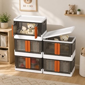 sr foldable storage bins with lids amp wheels  collapsible plastic storage box with double door  front amp top opening rolling organizer for toys clothes amp home essentials 5 layer