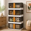 SR Morden Collapsible Wardrobe for Storage | Space Saving Wardrobe with Doors | Modular Storage Cabinet with Wheel | Almirah and Wardrobe for Baby Clothes Closet for Bedroom, Living Room(4 Layer)