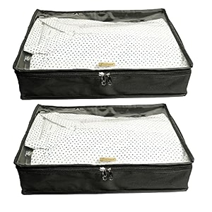 rexin shirt cover pack of 2  foldable moisture-resistant shirt organizer with transparent window  wardrobe storage bag for shirts trousers amp clothes  black