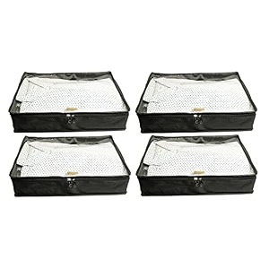 rexin shirt cover pack of 4  foldable moisture-resistant shirt organizer with transparent window  wardrobe storage bag for shirts trousers amp clothes  black