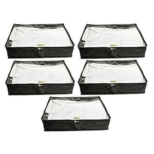 rexin shirt cover pack of 5  foldable moisture-resistant shirt organizer with transparent window  wardrobe storage bag for shirts trousers amp clothes  black