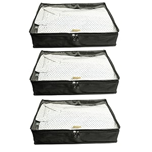 rexin shirt cover pack of 3  foldable moisture-resistant shirt organizer with transparent window  wardrobe storage bag for shirts trousers amp clothes  black