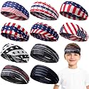 Sratte 10 Pcs Headbands Kids Soccer Headbands Boys Sports Baseball American Flag Hair Band Breathable Sweat Headband for Youth USA Running Sweatbands for Veterans Day