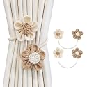 SRG Curtain Tiebacks for Curtains 2 Pack, Decorative Curtain Holdbacks for Drapes, Handmade Tie Backs No Drilling for Home Bedroom Window Decor – Sunflower Cream Khaki