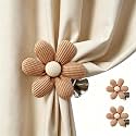 SRG Curtain Tiebacks for Curtains 2 Pack, Decorative Curtain Holdbacks for Drapes, Handmade Tie Backs No Drilling for Home Bedroom Window Decor – Cotton Flower Brown