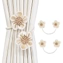 SRG Curtain Tiebacks for Curtains 2 Pack, Decorative Curtain Holdbacks for Drapes, Handmade Tie Backs No Drilling for Home Bedroom Window Decor – Sunflower Cream