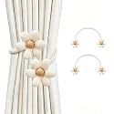 SRG Curtain Tiebacks for Curtains 2 Pack, Decorative Curtain Holdbacks for Drapes, Handmade Tie Backs No Drilling for Home Bedroom Window Decor – Flower White