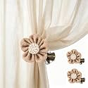SRG Curtain Tiebacks for Curtains 2 Pack, Decorative Curtain Holdbacks for Drapes, Handmade Tie Backs No Drilling for Home Bedroom Window Decor – Jute Flower Brown
