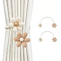 SRG Curtain Tiebacks for Curtains 2 Pack, Decorative Curtain Holdbacks for Drapes, Handmade Tie Backs No Drilling for Home Bedroom Window Decor – Flower Cream Brown