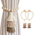 SRG Curtain Tiebacks for Curtains 2 Pack, Decorative Magnetic Curtain Holdbacks for Drapes, Handmade Tie Backs No Drilling for Home Bedroom Window Decor – Wood Bead