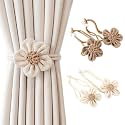 SRG Curtain Tiebacks for Curtains 4 Pack, Decorative Curtain Holdbacks for Drapes, Handmade Tie Backs No Drilling for Home Bedroom Window Decor – Sunflower Large
