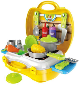 sri little chef kids kitchen play set cooking kitchen set play toy yellow bag