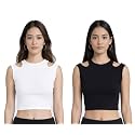 SriSaras Women's Black &amp; White Cotton Strechable Tank Tops/Crop Tops