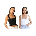 SriSaras Women's Black &amp; White Cotton Strechable Tank Tops/Crop Tops