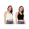 SriSaras Women's Black &amp; White Cotton Strechable Tank Tops/Crop Tops