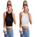 SriSaras Women's Black &amp; White Cotton Strechable Tank Tops/Crop Tops