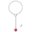 Sroyte Women's Stainless Steel Heart O-Ring Adjustable Lariat Y-Necklace Punk Long Cuban Lock Necklace with Key
