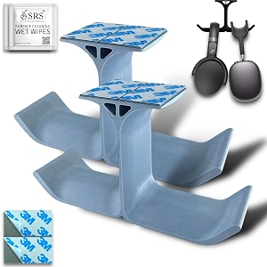 srs dual headphone stand holder under desk hook hanger with cable organizer storage options for all professional  corporate  gaming headsets amp pc accessories stick-on adhesive pack of 2 silver