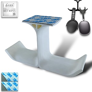 srs dual headphone stand holder under desk hook hanger with cable organizer storage options for all professional  corporate  gaming headsets amp pc accessories stick-on adhesive pack of 1 white