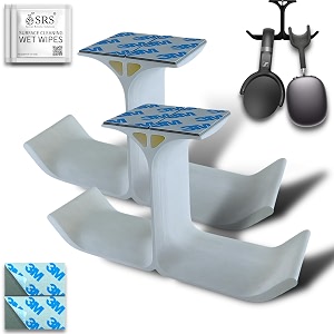 srs dual headphone stand holder under desk hook hanger with cable organizer storage options for all professional  corporate  gaming headsets amp pc accessories stick-on adhesive pack of 2 white