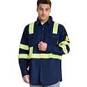 SRsafety Hi Vis FR Shirts for Men,7.0oz Long Sleeve FR Work Shirts,100% Cotton High Visibility Fire Shirt