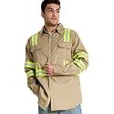SRsafety Hi Vis FR Shirts for Men,7.0oz Long Sleeve FR Work Shirts,100% Cotton High Visibility Fire Shirt