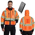 SRsafety Safety Heated Jacket,Waterproof Safety Jacket for Men with Pockets, Reflective High Visibility Safety Jackets