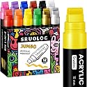 SRUOLOC 12 Colors Jumbo Markers, 15mm Jumbo Felt Tip, Acrylic Paint Markers for Rock Painting, Poster, Stone, Ceramic, Glass, Wood, Canvas