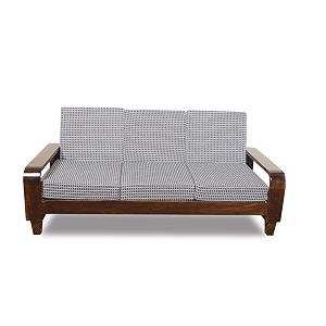 sheesham wood 3 seater sofa with blue cushion for living room office hall home walnut finish