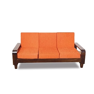 sheesham wood 3 seater sofa with orange cushion for living room office hall home walnut finish
