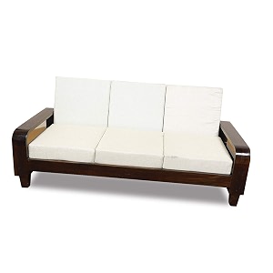 sheesham wood 3 seater sofa with cream cushion for living room office hall home walnut finish