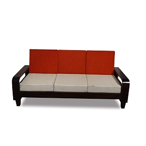 sheesham wood 3 seater sofa with cream red cushion for living room office hall home walnut finish