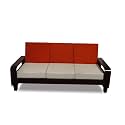 Sheesham Wood 3 Seater Sofa with Cream Red Cushion for Living Room Office Hall Home (Walnut Finish)