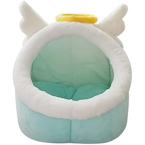 angel-shaped cat house warm semi-enclosed cave detachable washable pet pad cat and dog kennel whimsical fabric synthetic fiber white