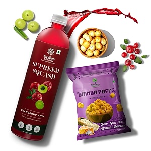 ssf supreem super foods cranberry amla healthy squash-700ml and quinoa puffs 100gm combo packperfect refreshment for munching and celebrations