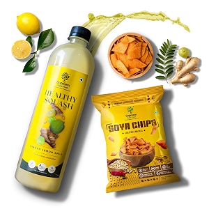 ssf supreem super foods ginger lemon amla healthy squash 700ml amp soya chips 100gm combo pack  refreshing wellness drink with protein amp fibre rich air fried snack for munching and celebrations