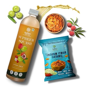 ssf supreem super foods litchi amla squash 700ml amp indian fava beans 100gm combo pack  refreshing fruit drink with healthy air fried protein amp fibre rich snack