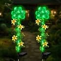 ST Patrick's Day Decorations Outdoor,2 Pack Shamrock Solar Light Yard Stake