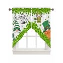 St Patrick Cute Gnome Swag Valances Kitchen Decor Curtain Watercolor Lucky Clover Rod Pocket Thermal Insulated&amp;Washable Window Curtains for Kitchen Bedroom Valances for Windows 2 Panels, 36x36inch