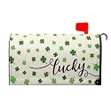 St Patricks Day Mailbox Cover Large Size 25"x21" Green Lucky Shamrock Clovers Mailbox Covers Magnetic Happy St. Patrick's Day Mailbox Wraps Mailbox Decals Post Letter Box Cover for Home Gardern Yard