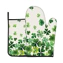 St. Patricks Day Oven Mitts and Pot Holders Sets Green Shamrock Clover Oven Mitts Heat Resistant Spring St. Patrick's Day Kitchen Gloves Hot Pads Two Piece Set for Cooking Baking Grilling BBQ