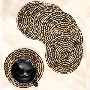 saprose polypropylene round coaster set 6 pcs set machine washable absorbent size 5 inch diameter brown-skin melange