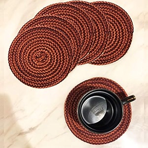 saprose polypropylene round coaster set 6 pcs set machine washable absorbent size 5 inch diameter overgean-tan melange