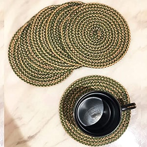 saprose polypropylene round coaster set 6 pcs set machine washable absorbent size 5 inch diameter olive-skin melange