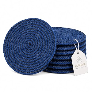 saprose polypropylene round coaster set pack of 6 heat resistant dining amp kitchen mat machine washable absorbent size 5 inch diameter blue-black melange