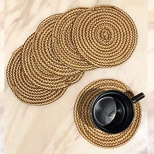 saprose polypropylene round coaster set 6 pcs set machine washable absorbent size 5 inch diameter jute-skin melange