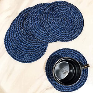 saprose polypropylene round coaster set 6 pcs set machine washable absorbent size 5 inch diameter black-grey melange